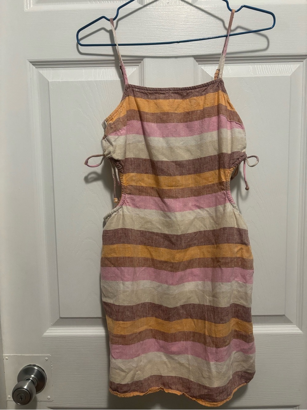 aerie Striped Cutout Sundress in Pink, Mustard & Cream